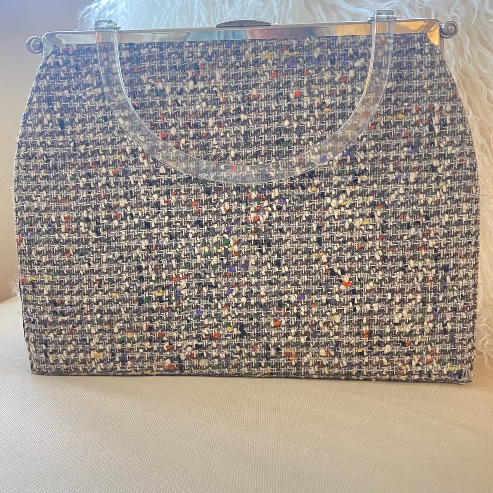 Vintage 1950’s Tweed Lucite Handle Handbag Purse